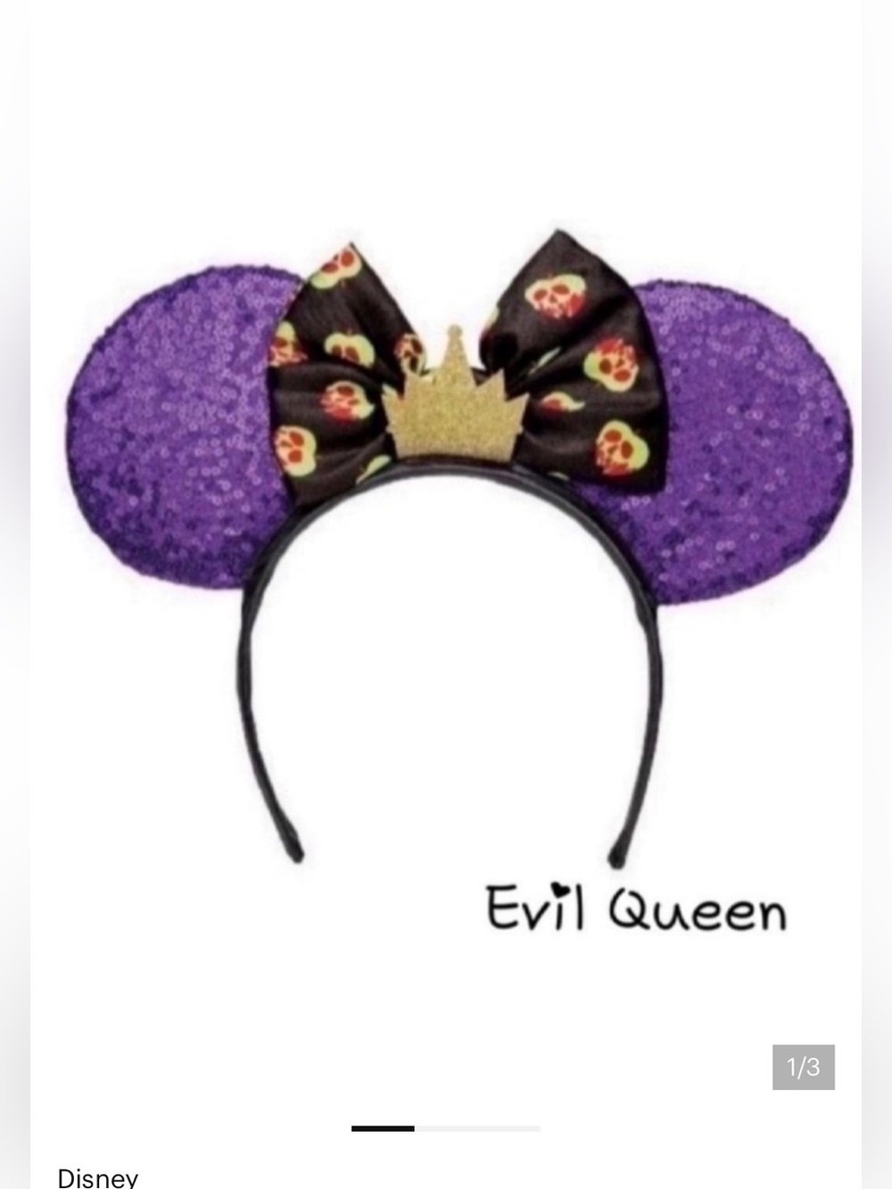 Disney Evil Queen Purple Sequin Ears with Gold Crown and Poison Apples